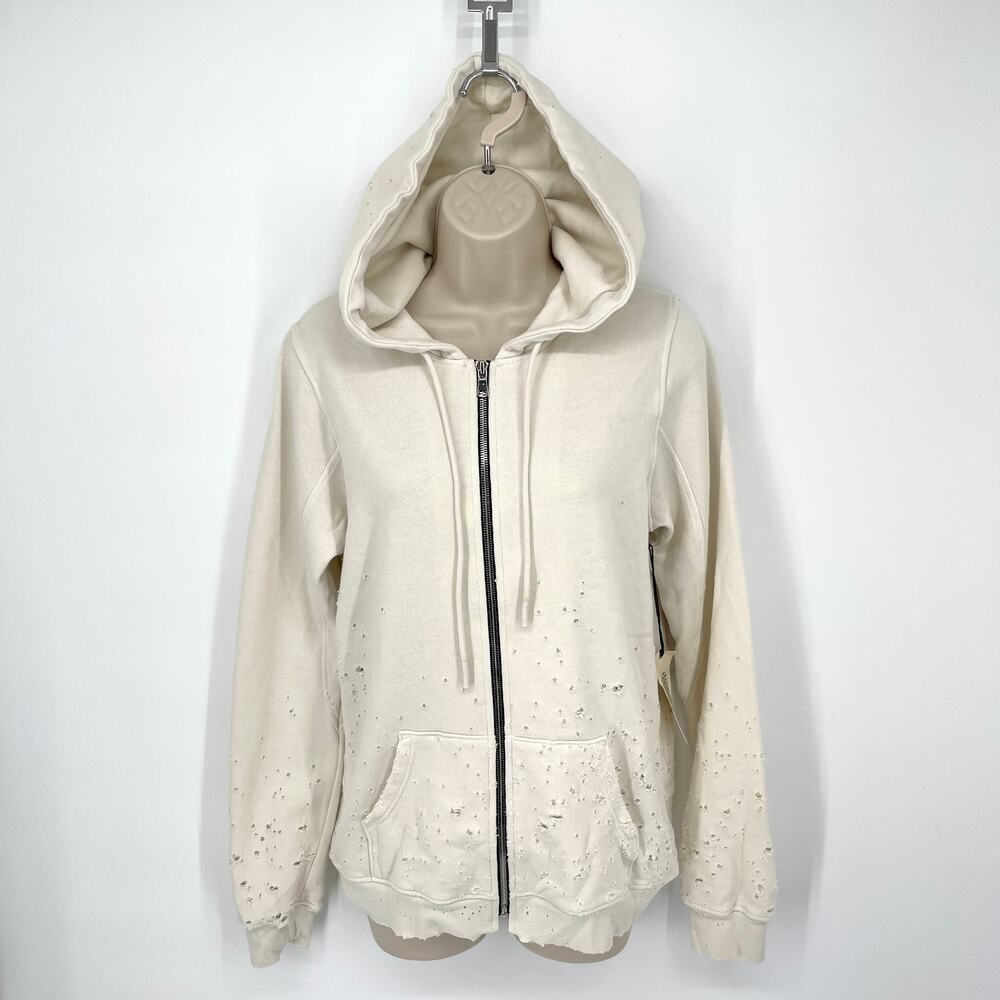 Cotton Citizen NEW Women's Distressed Hoodie Sz M Bone Long Sleeve Full Zip $225